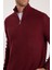 Erkek Slim Fit Dar Kesim Fermuarlı Bordo Dik Yaka Triko Kazak 3