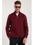 Erkek Slim Fit Dar Kesim Fermuarlı Bordo Dik Yaka Triko Kazak 4