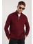 Erkek Slim Fit Dar Kesim Fermuarlı Bordo Dik Yaka Triko Kazak 5