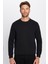 Unisex Relax Fit Rahat Kesim Pamuklu Yumuşak Dokulu İçi Polarlı Basic Siyah Bisiklet Yaka Sweatshirt 5