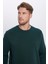 Unisex Relax Fit Rahat Kesim Pamuklu Yumuşak Dokulu İçi Polarlı Basic Yeşil Bisiklet Yaka Sweatshirt 3