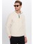 Unisex Standart Fit Rahat Kesim Tüylenme Yapmayan Soğuk Geçirmez Bej Dik Yaka Polar Sweatshirt 2