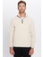 Unisex Standart Fit Rahat Kesim Tüylenme Yapmayan Soğuk Geçirmez Bej Dik Yaka Polar Sweatshirt 3