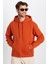 Unisex Oversize Geniş Kesim Pamuklu Yumuşak Dokulu Basic Kiremit Renk Kapüşonlu Sweatshirt 2