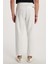 Erkek Regular Fit Beli Lastikli Bağcıklı Jogger Beyaz Pantolon Rahat Kesim Yan Cepli 2