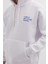 Unisex Oversize Geniş Kesim Pamuklu Yumuşak Dokulu İçi Polarlı Baskılı Beyaz Kapüşonlu Sweatshirt 3