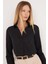 Kadın Slim Fit Dar Kesim Uzun Kollu Pamuklu Vücuda Oturan Dokulu Siyah Basic Gömlek 5