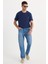 Erkek Regular Fit %100 Pamuk Yan Cepli Baggy Mavi Jean Kot Pantolon 1