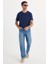 Erkek Regular Fit %100 Pamuk Yan Cepli Baggy Mavi Jean Kot Pantolon 3