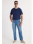 Erkek Regular Fit %100 Pamuk Yan Cepli Baggy Mavi Jean Kot Pantolon 4