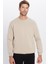 Unisex Relax Fit Rahat Kesim Pamuklu Yumuşak Dokulu Polarlı Basic Taş Renk Bisiklet Yaka Sweatshirt 3