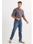 Erkek Regular Fit %100 Pamuk Yan Cepli Baggy Lacivert Jean Kot Pantolon 3