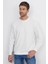 Unisex Relax Fit Rahat Kesim %100 Pamuk Basic Beyaz Bisiklet Yaka Sweatshirt 4
