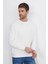 Unisex Relax Fit Rahat Kesim %100 Pamuk Basic Beyaz Bisiklet Yaka Sweatshirt 5