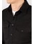 Slim Fit Uzun Kollu Denim Kot Düz Cepli Gabardin Erkek Siyah Gömlek 3
