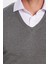 Erkek Standart Fit Normal Kesim V Yaka Pamuklu Gri Triko Kazak 3