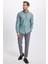 Erkek Slim Fit Dar Kesim Uzun Kollu Pamuklu Oxford Doku Kolay Ütü Yeşil Düğmeli Yaka Gömlek 4