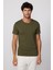 Erkek Slim Fit Dar Kesim Pamuklu Yumuşak Doku Likralı Esnek Kumaş Basic Haki Bisiklet Yaka Tişört 2