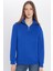 Unisex Relax Fit Rahat Kesim Pamuklu İçi Polarlı Yarım Fermuarlı Sax Mavi Dik Yaka Sweatshirt 4