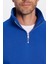 Unisex Relax Fit Rahat Kesim Pamuklu İçi Polarlı Yarım Fermuarlı Sax Mavi Dik Yaka Sweatshirt 5