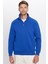 Unisex Relax Fit Rahat Kesim Pamuklu İçi Polarlı Yarım Fermuarlı Sax Mavi Dik Yaka Sweatshirt 6