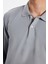 Erkek Standart Fit Rahat Kesim Pamuklu Yumuşak Dokulu Düz Pike Uzun Kollu Gri Polo Yaka Tişört 3