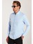 Erkek Slim Fit Dar Kesim Uzun Kollu Pamuklu Oxford Doku Kolay Ütü Mavi Düğmeli Yaka Gömlek 2