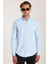 Erkek Slim Fit Dar Kesim Uzun Kollu Pamuklu Oxford Doku Kolay Ütü Mavi Düğmeli Yaka Gömlek 4