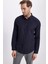 Erkek Slim Fit Dar Kesim Uzun Kollu Pamuklu Oxford Doku Kolay Ütü Lacivert Düğmeli Yaka Gömlek 1