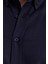 Erkek Slim Fit Dar Kesim Uzun Kollu Pamuklu Oxford Doku Kolay Ütü Lacivert Düğmeli Yaka Gömlek 5