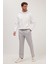 Erkek Slim Fit Dar Kesim Lastikli Bağcık Detaylı Gri Pantolon 2
