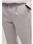 Erkek Slim Fit Dar Kesim Lastikli Bağcık Detaylı Gri Pantolon 3