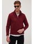 Erkek Slim Fit Dar Kesim Armürlü Fermuarlı Bordo Dik Yaka Kazak 2