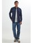 Erkek Slim Fit Uzun Kollu Spor Yaka Yıkamalı Çift Cepli Armürlü Denim Kot Lacivert Gömlek 4