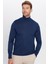Erkek Slim Fit Dar Kesim Tam Balıkçı Yaka Düz Yün Lacivert Triko Kazak 2