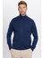 Erkek Slim Fit Dar Kesim Tam Balıkçı Yaka Düz Yün Lacivert Triko Kazak 4