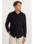 Erkek Slim Fit Dar Kesim Pamuklu Terry Cotton Kumaş Kolay Ütü Siyah Gömlek 2