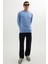 Erkek Relax Fit Rahat Kesim %100 Pamuk 2 İplik Bisiklet Yaka Mavi Sweatshirt 2