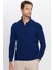 Erkek Slim Fit Dar Kesim Fermuarlı Lacivert Dik Yaka Triko Kazak 2