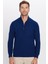 Erkek Slim Fit Dar Kesim Fermuarlı Lacivert Dik Yaka Triko Kazak 4