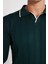 Erkek Slim Fit Dar Kesim Çizgi Detaylı Yeşil Polo Yaka Kazak 3