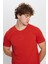 Erkek Slim Fit Dar Kesim Pamuklu Yumuşak Doku Likralı Esnek Kumaş Basic Kiremit Bisiklet Yaka Tişört 2