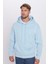 Unisex Oversize Geniş Kesim Pamuklu Yumuşak Dokulu İçi Polarlı Basic Mavi Kapüşonlu Sweatshirt 2