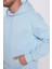 Unisex Oversize Geniş Kesim Pamuklu Yumuşak Dokulu İçi Polarlı Basic Mavi Kapüşonlu Sweatshirt 4