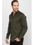 Slim Fit Uzun Kollu Likralı Düz Pamuk Saten Erkek Haki Gömlek 2