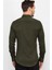 Slim Fit Uzun Kollu Likralı Düz Pamuk Saten Erkek Haki Gömlek 4