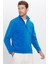 Unisex Standart Fit Anti-pilling Tüylenme Yapmayan Soğuk Geçirmez Sax Mavi Dik Yaka Polar Sweatshirt 1
