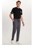 Erkek Slim Fit Pamuklu Beli Bağlamalı Yan Cepli Katlamalı Paça Jogger Antrasit Pantolon 4