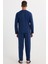 Erkek Regular Fit Pamuklu Düğmeli Yaka Beli Lastikli Desenli İndigo Pijama Takımı 5