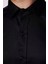 Erkek Modern Slim Fit Düz Saten Pamuklu Siyah Gömlek 4
